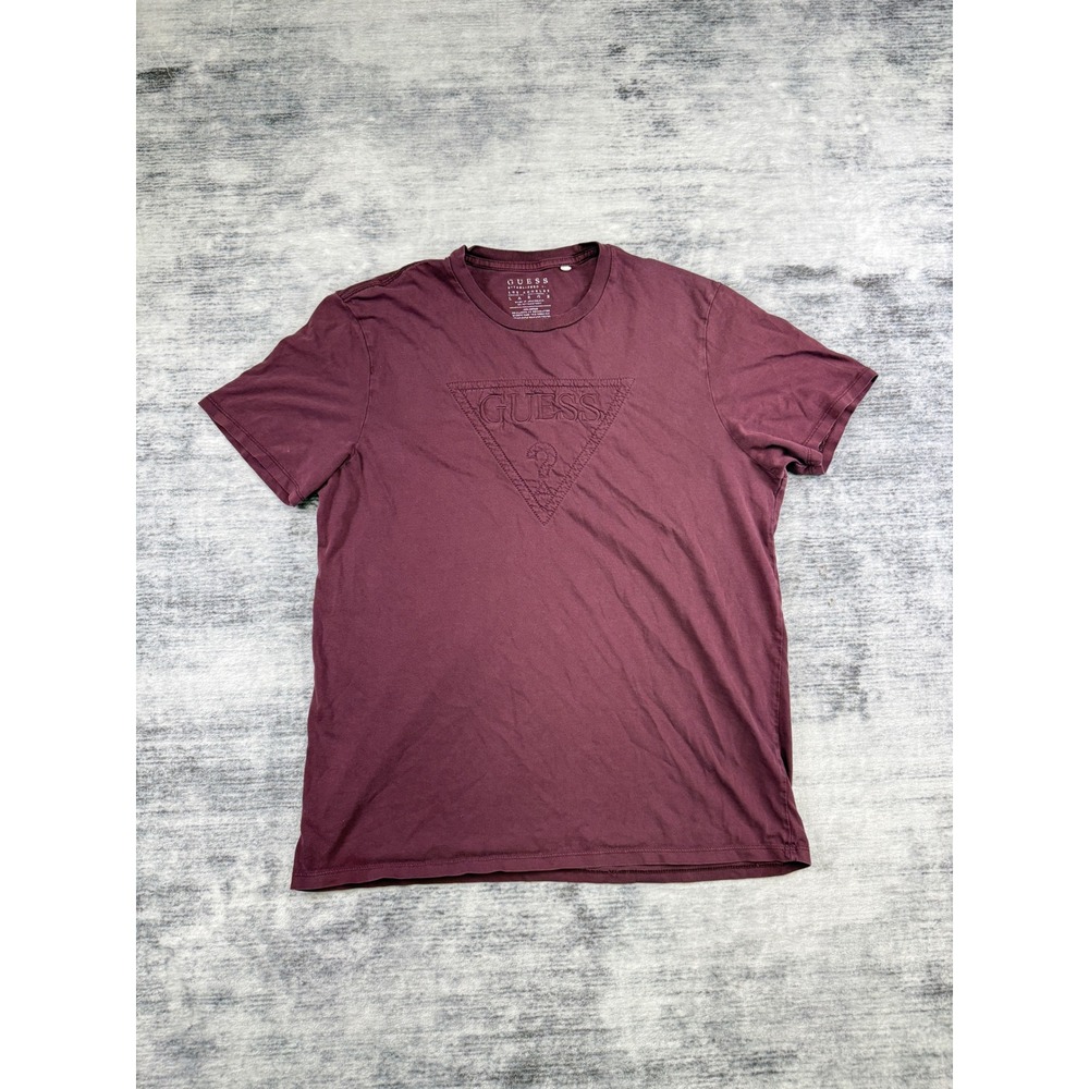 Guess Los Angeles Mens Burgundy Tonal Embroidered Triangle Logo T-Shirt Large
